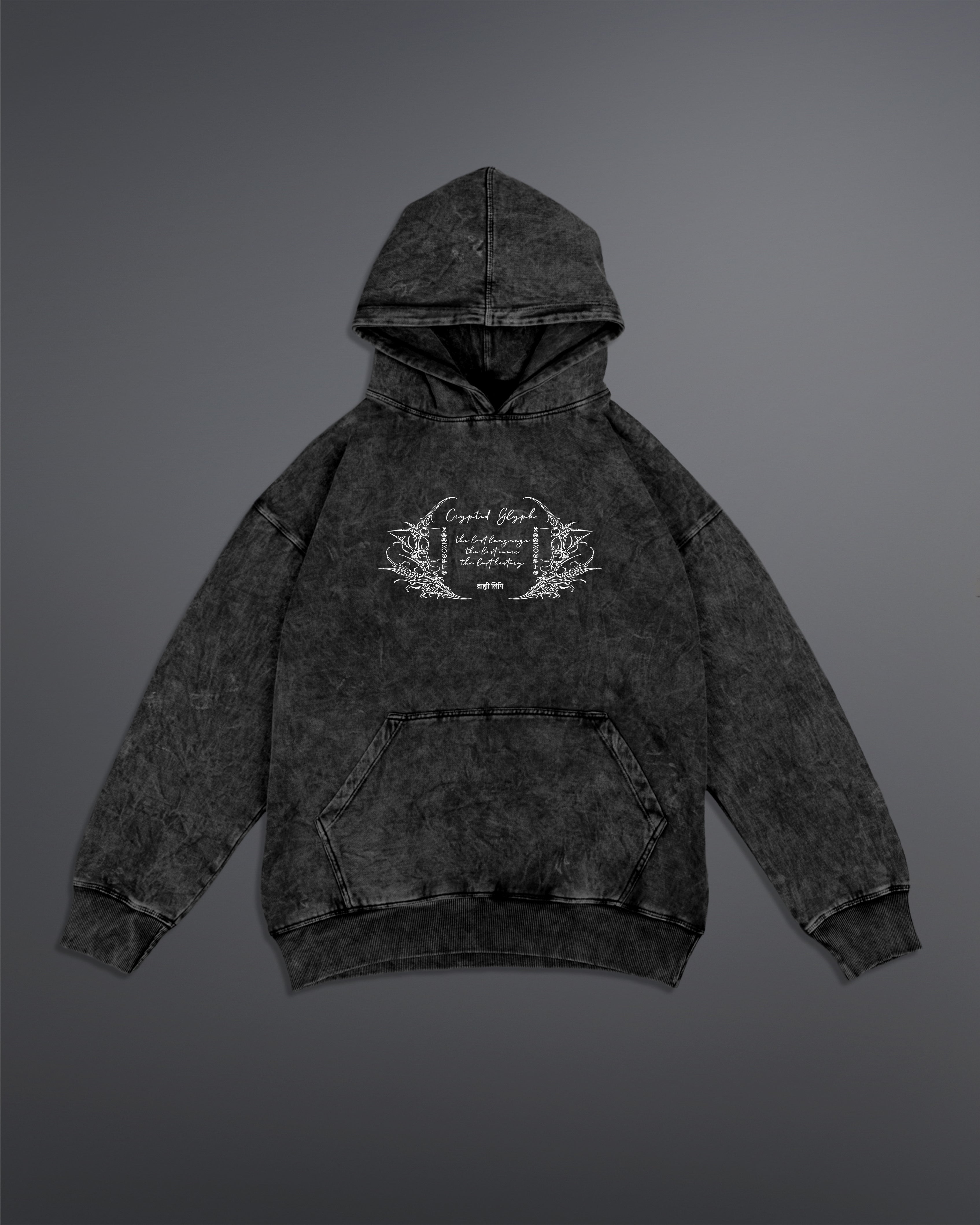 Crypted Glyph Hoodie [ACID WASHED-SILENT ASH COLORWAY]
