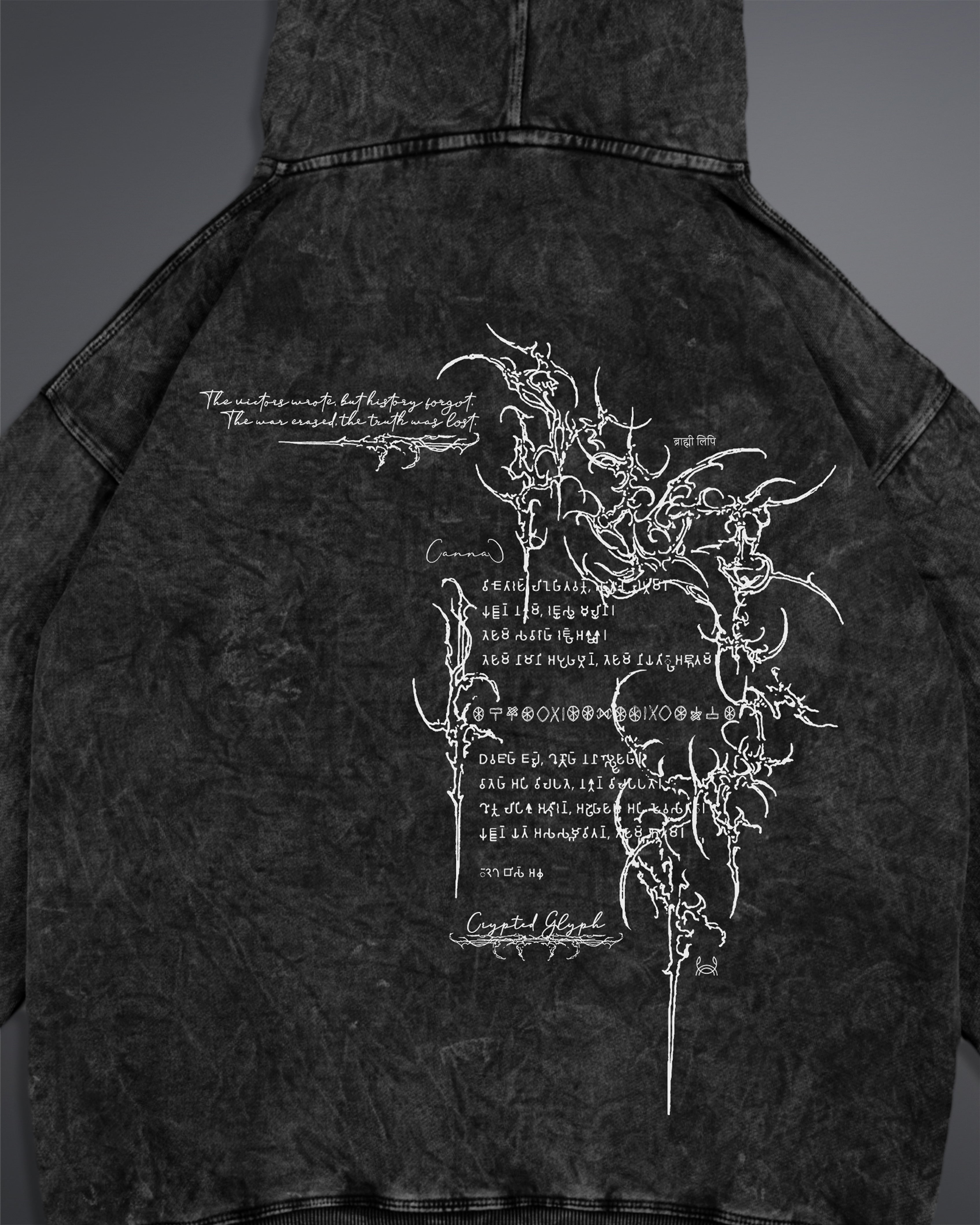Crypted Glyph Hoodie [ACID WASHED-SILENT ASH COLORWAY]