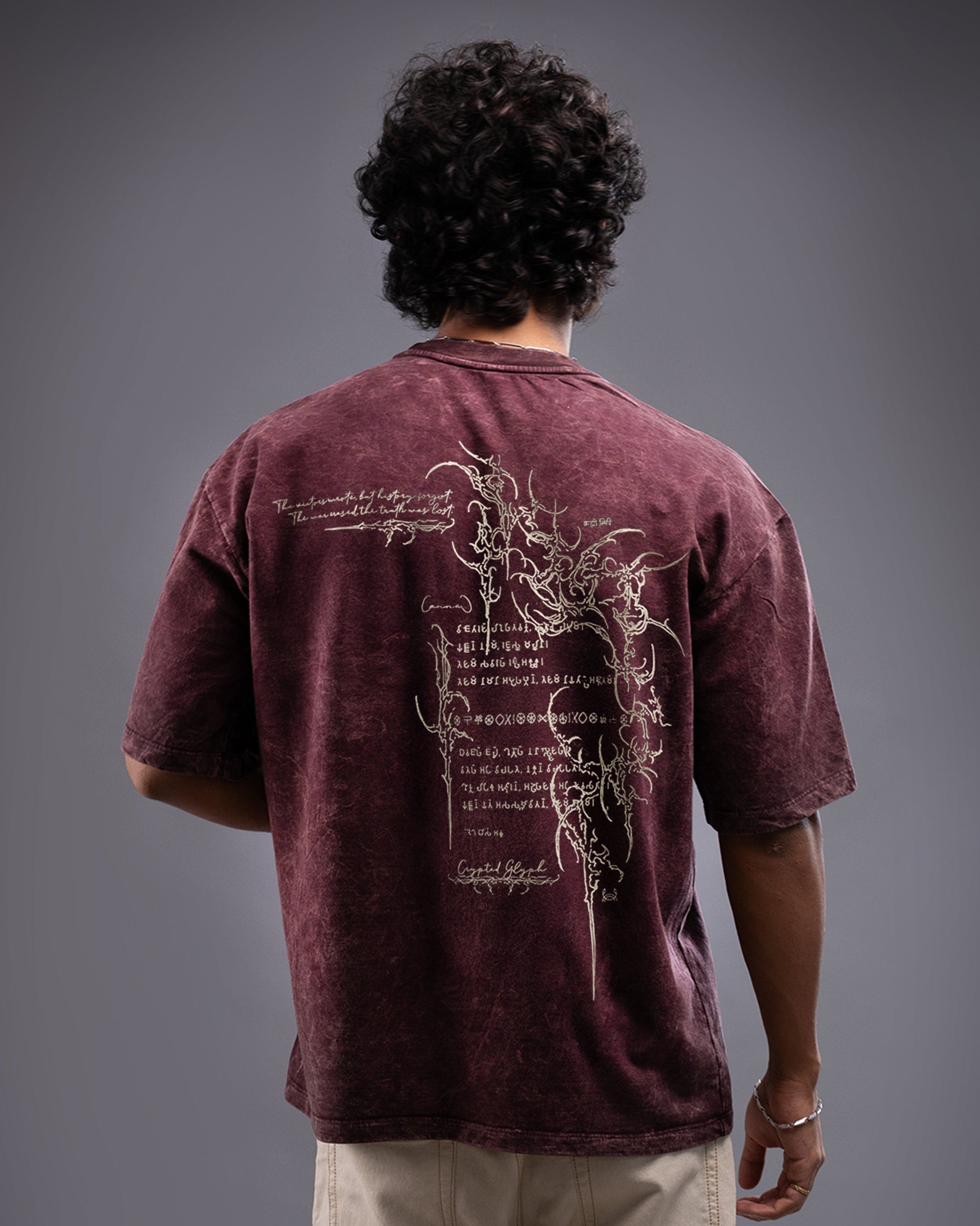 Crypted Glyph Oversized tee [ACID WASHED-BLOODSTONE]